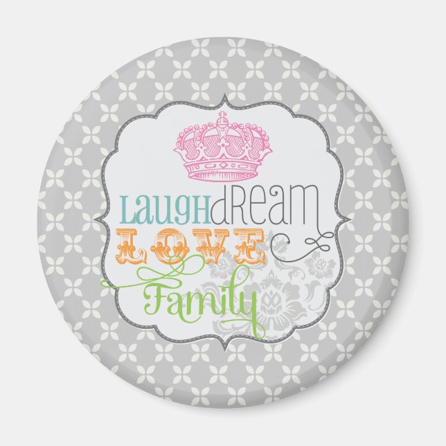 Modern Shabby chic Laugh Dream Kärlek & Family Grå Magnet (Framsidan)