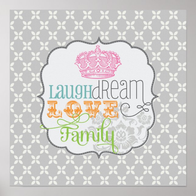 Modern Shabby chic Laugh Dream Kärlek & Family Grå Poster (Framsidan)