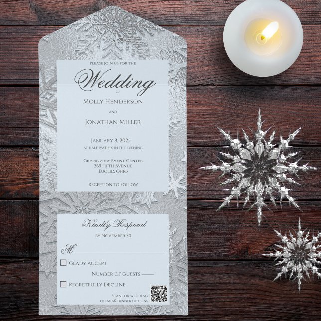 Modern Shades of Ice Blue Snowflake QR-kod (Also available without QR code. )
