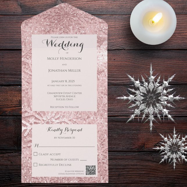 Modern Shades of Rosa and Mauve Snowflake QR Code (Also available without a QR code. )