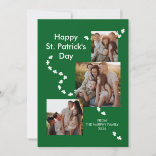 Modern Shamrock 3-foto St. Patrick's Day familj Julkort