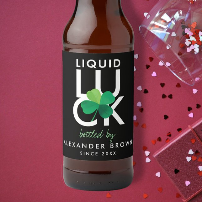 Modern Shamrock Liquid Tur Black White Grönt Ölflaska Etikett (Skapare uppladdad)