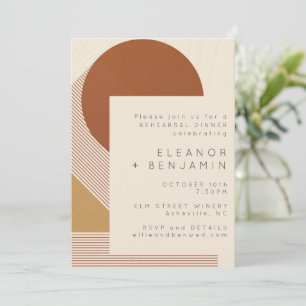 Modern Shapes Linjer Copper Guld Rehearsal Dinner Inbjudningar