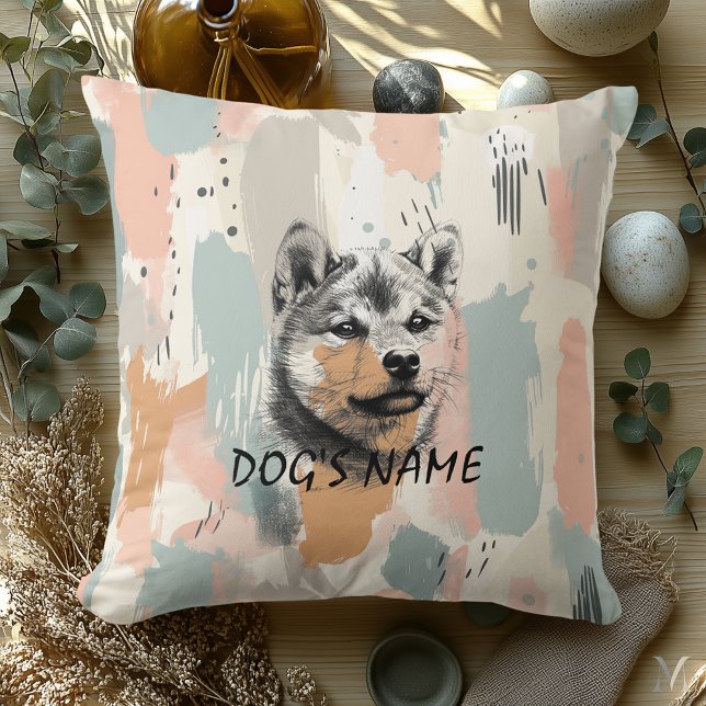 Modern Shiba Inu-porträtt – Konstnärlig penseldrag Kudde (Skapare uppladdad)