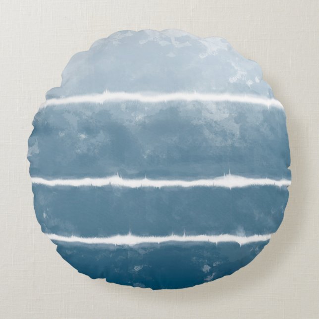 Modern Shibori Ombre Retro Tie Dye Hippie Indigo Rund Kudde (Framsidan)