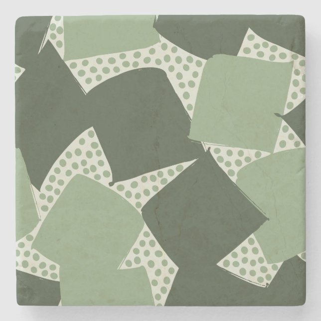 Modern Shield: Abstrakt Geometrisk Vintage Sage Stenunderlägg (Framsidan)