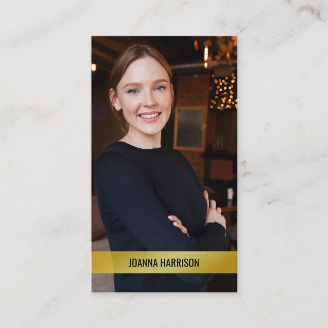 Modern Shimmery Guld Band-foto med minimal Elegant Visitkort (Framsida)