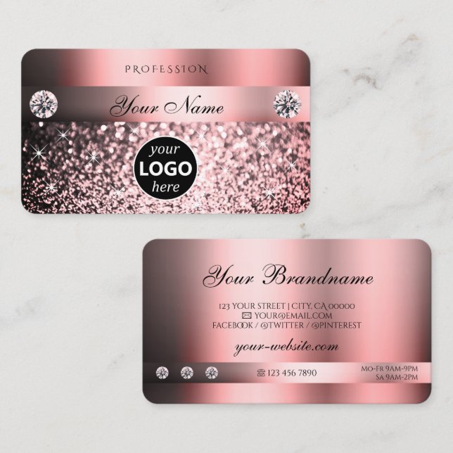 Modern Shimmery Rosa Gradient Färg Logotyp Glitter Visitkort (Fram/baksida)