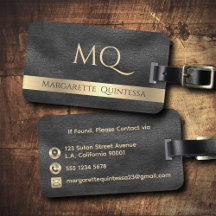 Modern Shiny Black Leather Guld Monogrammed Travel