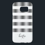 Modern Shiny Grått & White Rand Mönster Galaxy S5 Skal<br><div class="desc">Elegant modern glansig grått rand mönster över vit bakgrund. Anpassade och valfritt monogram.</div>