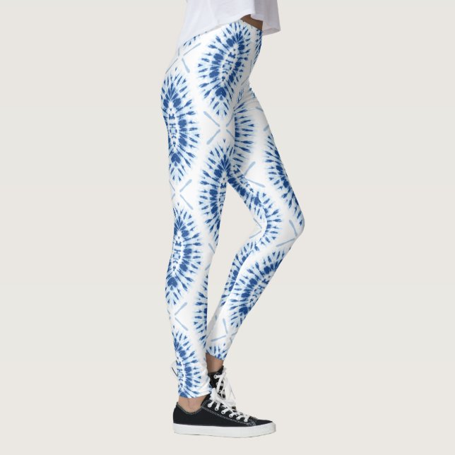 Modern Shobori Blue Tie Dye Mönster Chic Leggings (Höger)