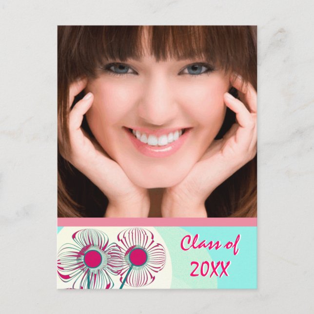 Modern Shock rosa Aqua Studenten Open House Inbjud Inbjudan Vykort (Framsida)