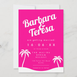 Modern Shock rosa Barbiecore Trendig Beach Wedding Inbjudningar