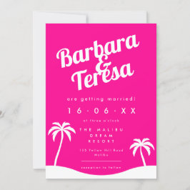 Modern Shock rosa Barbiecore Trendig Beach Wedding Inbjudningar