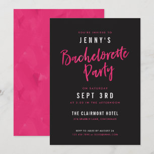 Modern Shock rosa & Black Bachelorette Party-Inbju Inbjudningar
