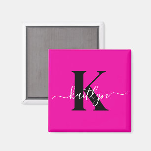 Modern Shock rosa Black Script Monogram Magnet
