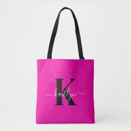 Modern Shock rosa Black Script Monogram Tygkasse