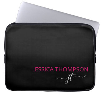 Modern Shock rosa Black Simple Script Monogram Nam Laptop Fodral