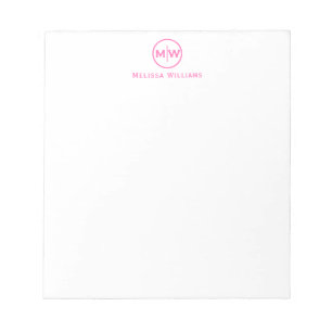 Modern Shock rosa Circle Two Monogram Initial för Anteckningsblock