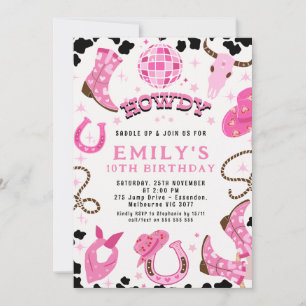 Modern Shock rosa Disco Twillingars Cowtjejer Birt Inbjudningar