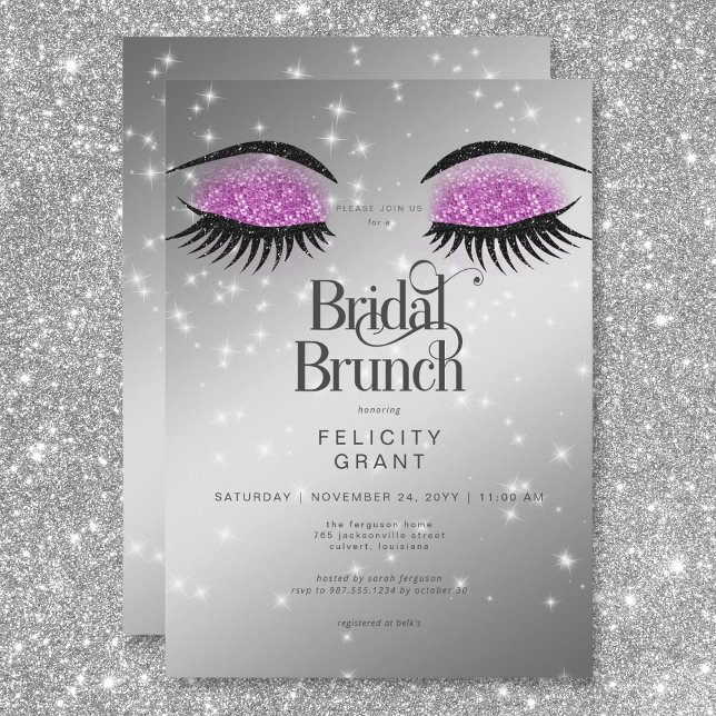 Modern Shock rosa Glam Ögon Möhippa Brunch Inbjudningar (Modern Hot Pink Glam Eyes Bridal Brunch Invitation)