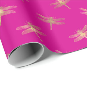 Modern Shock rosa Guld Dragonfly Mönster Presentpapper