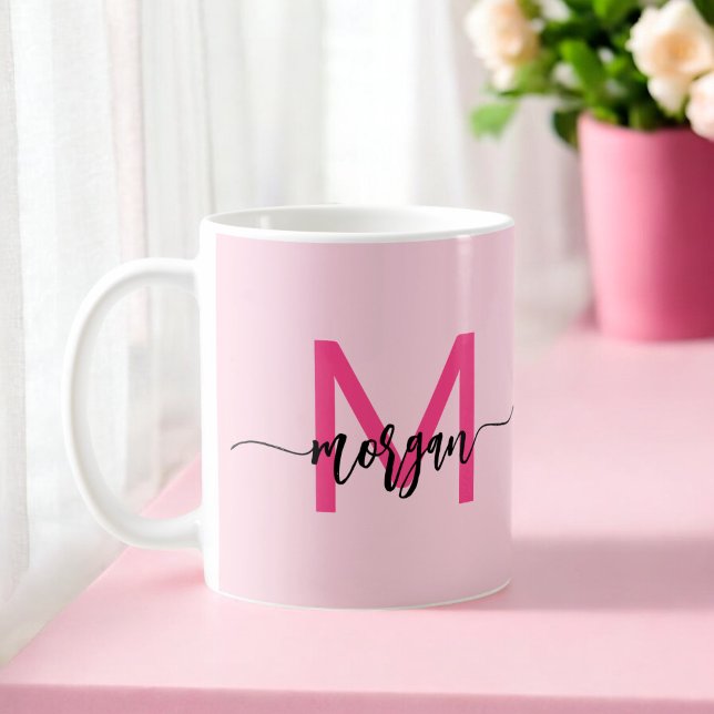 Modern Shock rosa i Monogram Snyggt Kaffemugg (Skapare uppladdad)