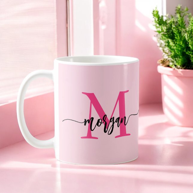 Modern Shock rosa i Monogram Snyggt Kaffemugg (Skapare uppladdad)