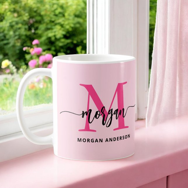 Modern Shock rosa i Monogram Snyggt Kaffemugg (Skapare uppladdad)