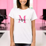 Modern Shock rosa i Monogram Snyggt T Shirt<br><div class="desc">Höj din vardrobe med vår Monogram Snyggt Modern Shock rosa T-Shirt! Med ett fet shock rosa hue är den här garantin personlig med ditt monogram i ett elegant, modernt teckensnitt för en chic, anpassningsbar. Den är tillverkad av mjuk och högkvalitativ väv och erbjuder bekvämlighet och hållbarhet för hela dagen. Perfekt...</div>