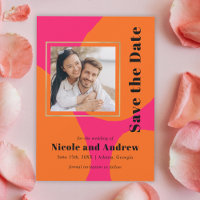 Modern Shock rosa och Orange Bröllop spara datum