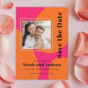 Modern Shock rosa och Orange Bröllop spara datum Datumet