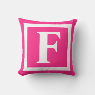 Modern Shock rosa och vit monogram - början Kudde
