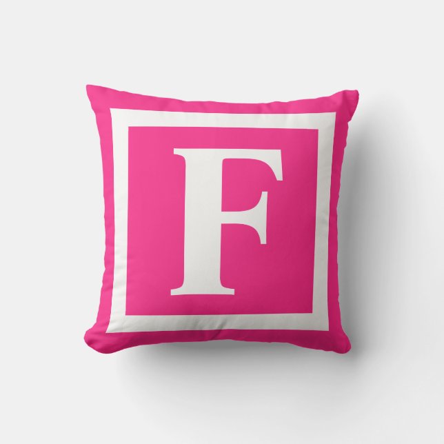 Modern Shock rosa och vit monogram - början Kudde (Framsida)