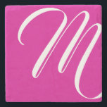 Modern Shock rosa och vitt skript Monogram Stenunderlägg<br><div class="desc">Den här stenen underlägg modernt och minimalistiskt skript med vit anpassningsbar som monogram på shock rosa.</div>