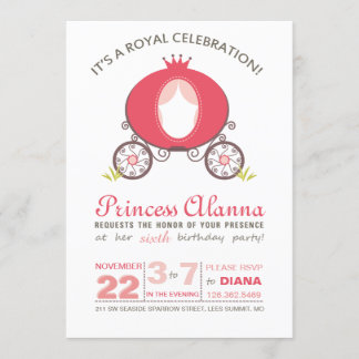 Modern Shock rosa Princess Carriage Invitation Inbjudningar