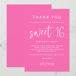Modern Shock rosa Sweet 16-Födelsedagsfesters Tack Kort
