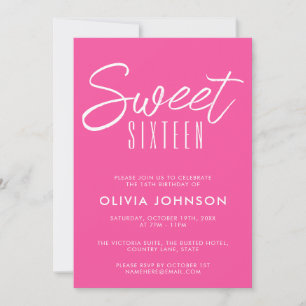 Modern Shock rosa Sweet sixteen 16 år Inbjudningar