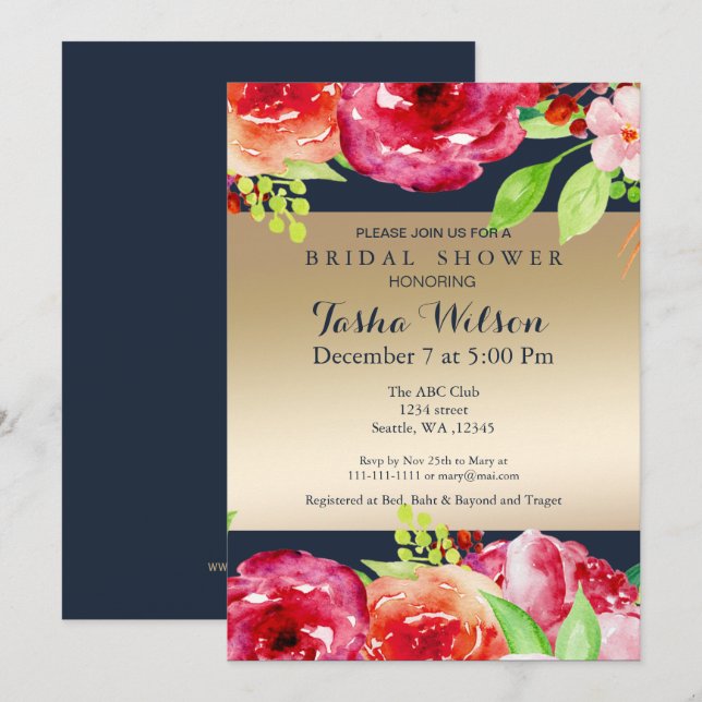 modern Shower Inbjudan i guld i den bohemiska flot (Fram/baksida)