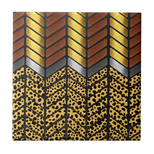 Modern sicksack chevron Gepard Djurtryck Kakelplatta (Framsidan)