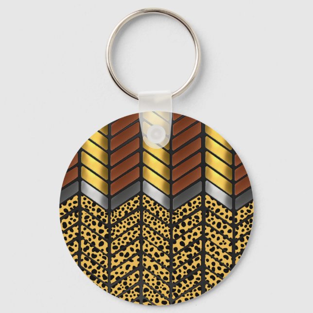 Modern sicksack chevron Gepard Djurtryck Nyckelring (Framsida)