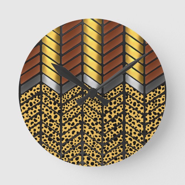 Modern sicksack chevron Gepard Djurtryck Rund Klocka (Framsida)