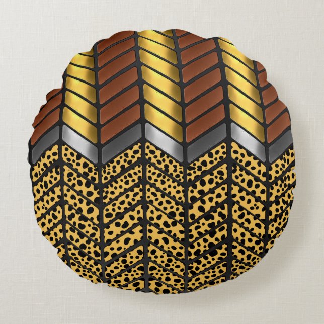 Modern sicksack chevron Gepard Djurtryck Rund Kudde (Framsidan)
