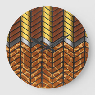 Modern Sicksack Chevron Giraff Djurtryck Stor Klocka