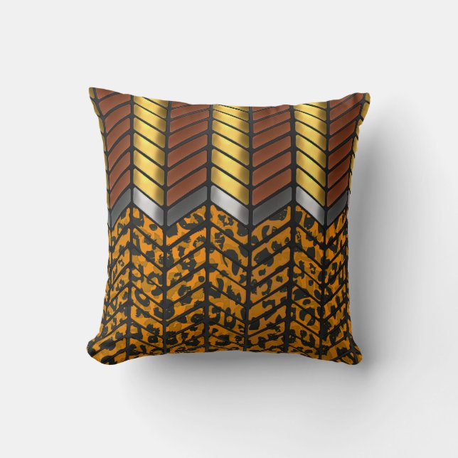 Modern sicksack-chevron leoparddjur tryck kudde (Framsida)