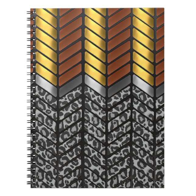 Modern sicksack-chevron Snöleopard Djurtryck Anteckningsbok (Framsidan)