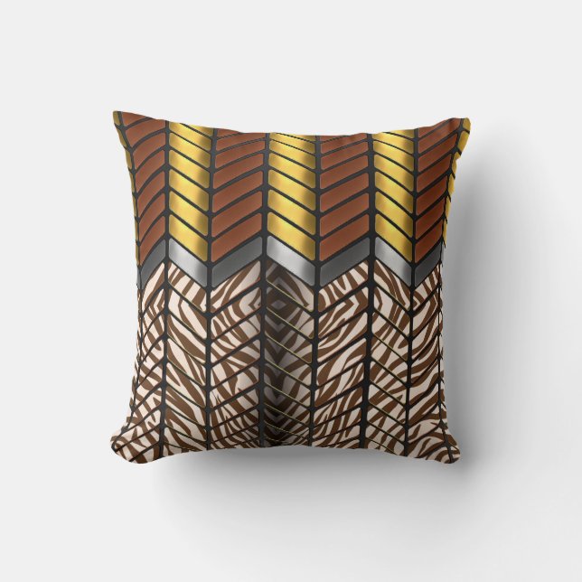 Modern sicksack-chevron vit tiger djurtryck kudde (Framsida)