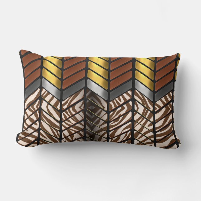 Modern sicksack-chevron vit tiger djurtryck lumbarkudde (Framsida)