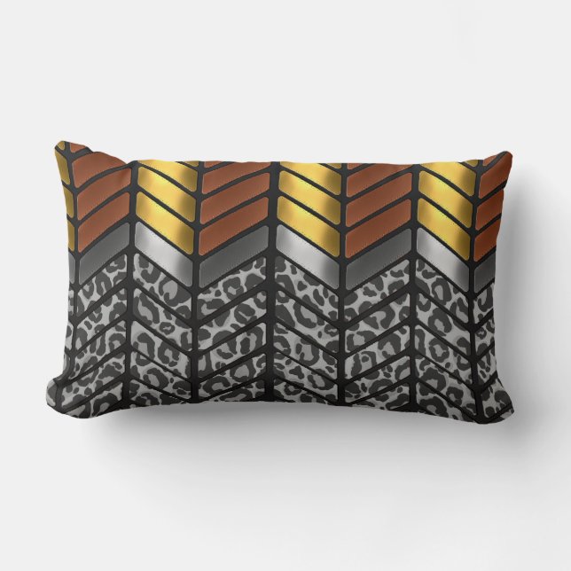 Modern sicksackig chevron Snöleopard Djurtryck Lumbarkudde (Framsida)