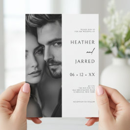 Modern Side Photo Black & White QR-kod Bröllop Inbjudningar